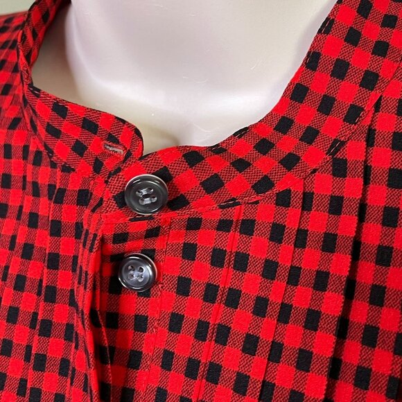 J Crew Plaid Pleated Button Front Blouse Top Size S Lightweight Red Black u - Picture 4 of 12